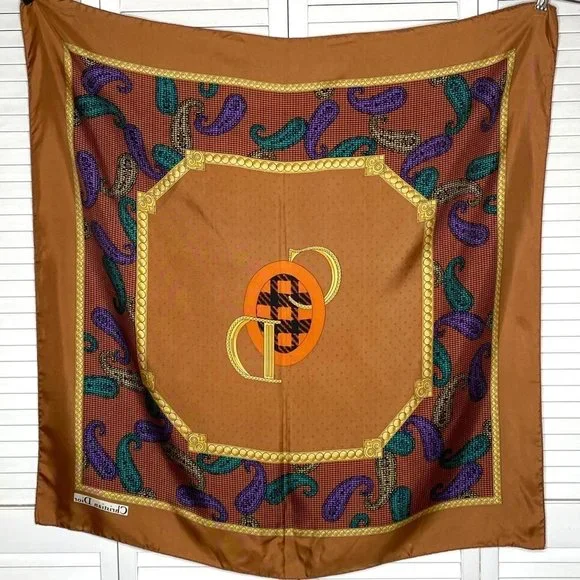 Vintage 80s CHRISTIAN DIOR Silk Brown Paisley Houndstooth Logo